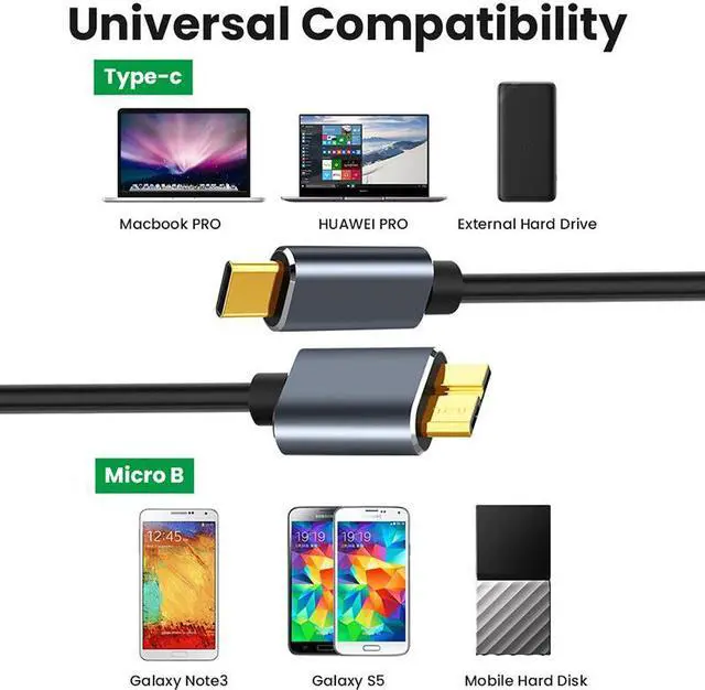 Alt view image 6 of 7 - USB C to Micro B Hard Drive Cable, 3.3ft/1M USB C Male to Micro USB Sync Cord and Wire for Portable External Hard Drives like My Passport, WD Elements,Seagate Expansion,Toshiba,Samsung M3 /Galaxy S5