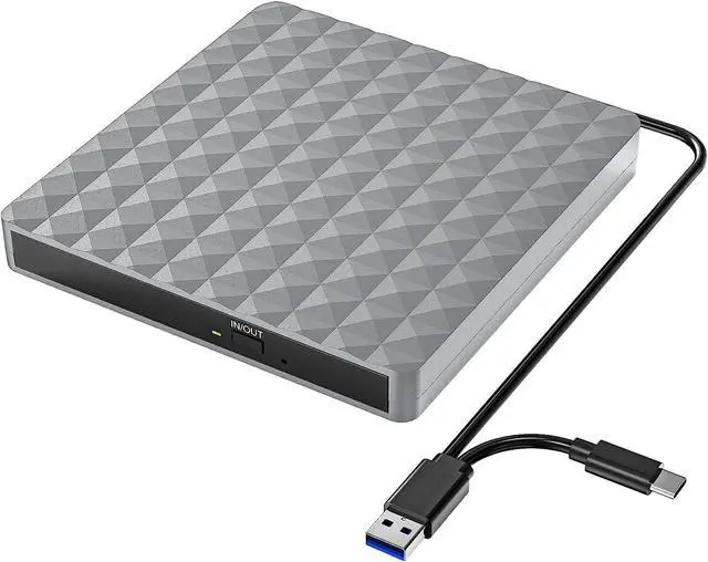 Main image of External CD DVD Drive, USB 3.0 & Type-C External CD/DVD Burner, CD DVD +/-RW External CD Drive for Laptop Desktop PC Mac-Book, Windows 11/10/8/7/XP/Linux/MacOS (Silver Gray)
