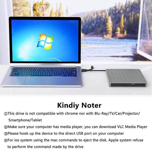 Alt view image 6 of 7 - External CD DVD Drive, USB 3.0 & Type-C External CD/DVD Burner, CD DVD +/-RW External CD Drive for Laptop Desktop PC Mac-Book, Windows 11/10/8/7/XP/Linux/MacOS (Silver Gray)