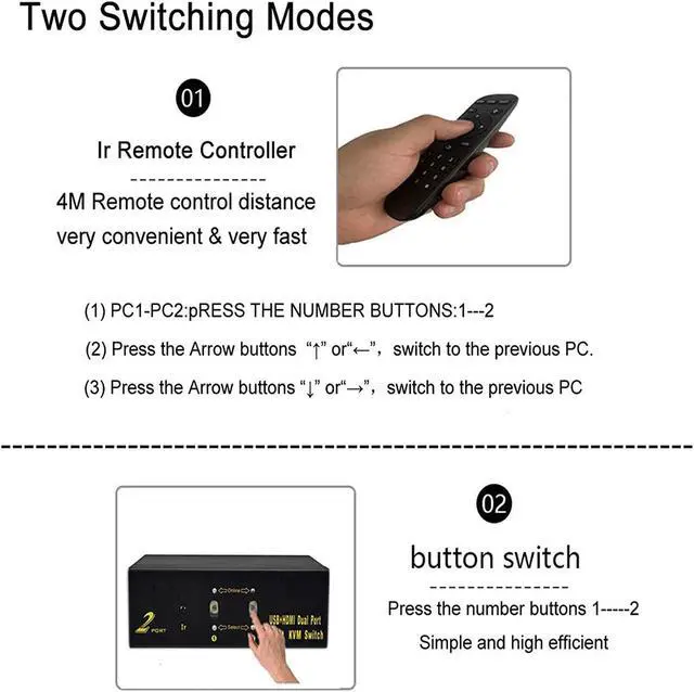 Alt view image 5 of 6 - Dual Monitor HDMI KVM Switch 2 Port, USB Kvm Switch with USB 2.0 Hub,4k @30Hz,for 2 Computers Share Dual Video Screen and Keyboard Mouse, Dual Display/Screen 2 In 2 Out HDMI KVM Switch