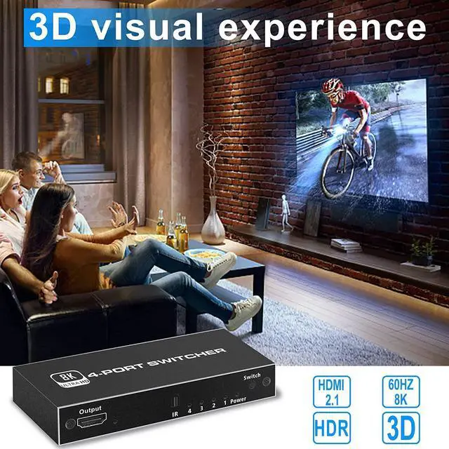 Alt view image 7 of 7 - 4 Ports 8K HDMI 2.1 Switch, HDMI Switcher 4 in 1 Out with IR Remote Control, 4K @60hz HDMI Switch Box 8K@60Hz/4K@120Hz, 48Gbps, Support for Nin-tendo Switch PS4/PS5, Xbox 360/One Fire tv Stick