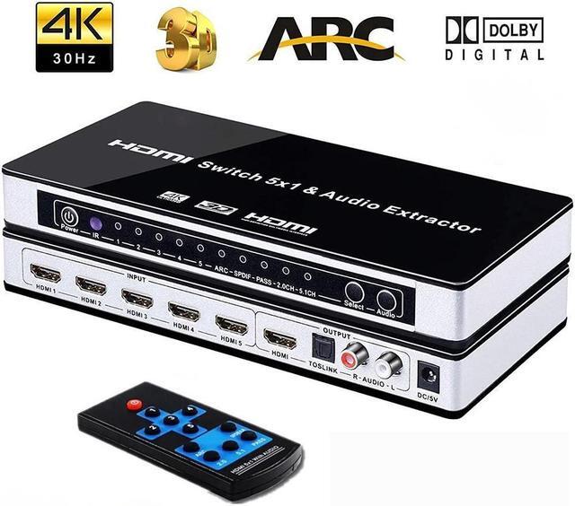 Main image of 5x1HDMI Switch HDMI with Audio Extractor ARC IR Remote HDMI Switcher, 4Kx2K 3D ARC Audio EDID 7.1CH/ADV/2CH 5 Port HDMI Audio Extractor Switch Converter for PS3, PS4, Bluray Player, Virgin Box