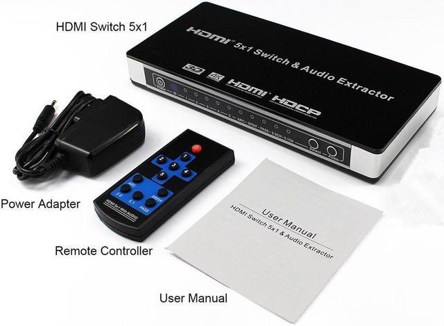 Alt view image 7 of 7 - 5x1HDMI Switch HDMI with Audio Extractor ARC IR Remote HDMI Switcher, 4Kx2K 3D ARC Audio EDID 7.1CH/ADV/2CH 5 Port HDMI Audio Extractor Switch Converter for PS3, PS4, Bluray Player, Virgin Box