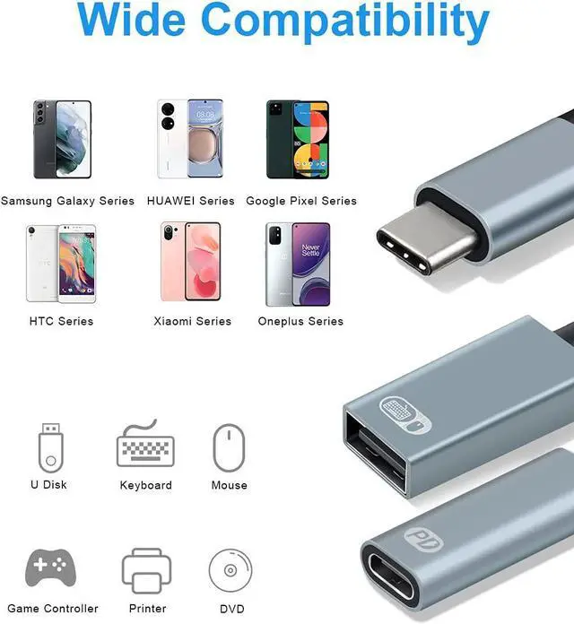 Alt view image 3 of 7 - USB C to USB Adapter OTG and Charger Cable, 2 in 1 USB-C Splitter with 60W PD Charging Type C OTG and USB A Female Port Compatible with Chr-o-mecast G-o-o-g-l-e TV, i-P-ad Pro, S21/S20, Pixel,L-G G8