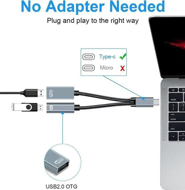 Alt view image 5 of 7 - USB C to USB Adapter OTG and Charger Cable, 2 in 1 USB-C Splitter with 60W PD Charging Type C OTG and USB A Female Port Compatible with Chr-o-mecast G-o-o-g-l-e TV, i-P-ad Pro, S21/S20, Pixel,L-G G8