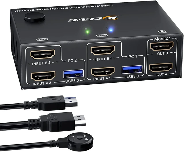 USB 3.0 Dual Monitor KVM Switch HDMI 2 Port 4K @60Hz Simulation EDID ...