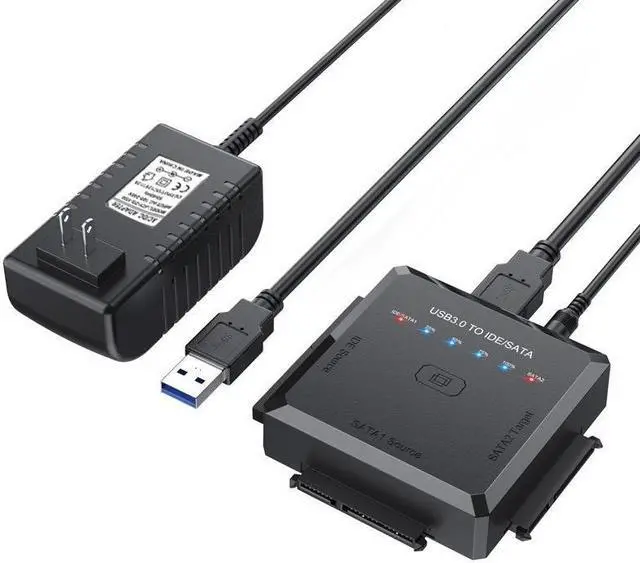 Main image of SATA/IDE to USB 3.0 Adapter, Hard Drive Adapter Cable for Universal 2.5/3.5 Inch IDE/SATA w/One Touch Backup, External Hard Drive Reader for 2.5" 3.5" SSD HDD CD/DVD Optical Drives w/12V/2A Adapter