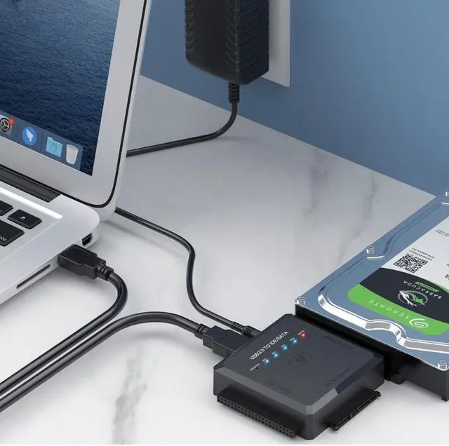 Alt view image 5 of 7 - SATA/IDE to USB 3.0 Adapter, Hard Drive Adapter Cable for Universal 2.5/3.5 Inch IDE/SATA w/One Touch Backup, External Hard Drive Reader for 2.5" 3.5" SSD HDD CD/DVD Optical Drives w/12V/2A Adapter