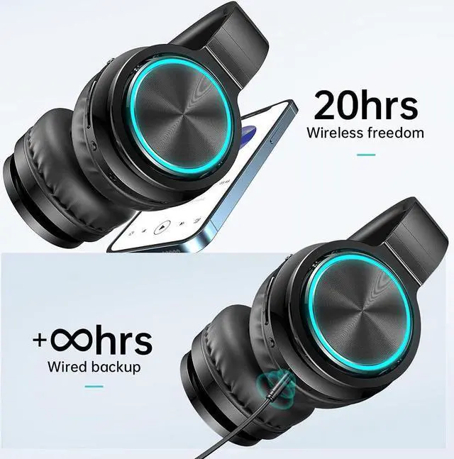 Alt view image 4 of 7 - Wireless Bluetooth Headphones, HD Stereo Sound Over Ear Headphones with Built-in Microphones, Deep Bass 20 Hours Playtime, Fast Charge Bluetooth 5.2 Headset for Adults, School, Travel, Black