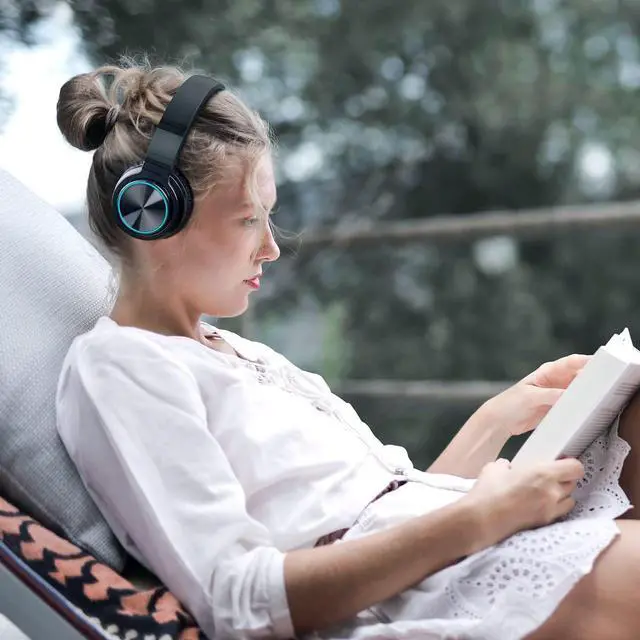 Alt view image 5 of 7 - Wireless Bluetooth Headphones, HD Stereo Sound Over Ear Headphones with Built-in Microphones, Deep Bass 20 Hours Playtime, Fast Charge Bluetooth 5.2 Headset for Adults, School, Travel, Black