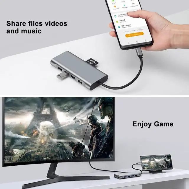 Alt view image 6 of 7 - USB C Hub, 11 in 1 USB C Dock Multiport USB C Dongle with 4K HDMI, VGA, 10/100Mbps RJ45 Ethernet Adapter Port, 100W PD, 4 USB Ports, SD/TF Card Reader, 3.5mm Audio Port for MacBook, XPS, and More