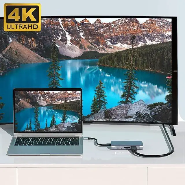 Alt view image 5 of 7 - USB C Hub, 11 in 1 USB C Dock Multiport USB C Dongle with 4K HDMI, VGA, 10/100Mbps RJ45 Ethernet Adapter Port, 100W PD, 4 USB Ports, SD/TF Card Reader, 3.5mm Audio Port for MacBook, XPS, and More
