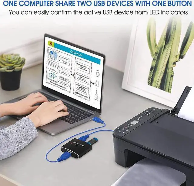 Alt view image 3 of 7 - USB 3.0 Switch Selector, Bi-directional USB 3.0 KVM Switch 5Gbps 2 in 1 Out / 1 in 2 Out USB 3.0 Switcher Adapter for Keyboard, Mouse, Scanner, Printer (with 2x USB 3.0 Cables)