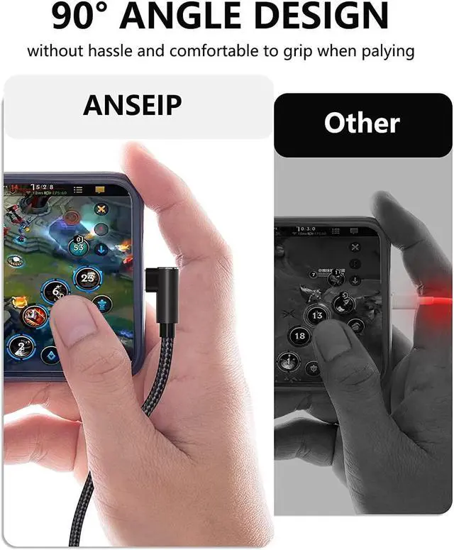 Alt view image 4 of 7 - [2P ACK] 90 Degree USB C to USB C Cable 6.6ft/2M, 60W PD Type C Fast Charging Data Cable,Dual Right Angle Nylon Braided Cable for Ma-c-Book Pro 2020, i-Pad Pro/Air, Smartphones, Tablet etc 8iop