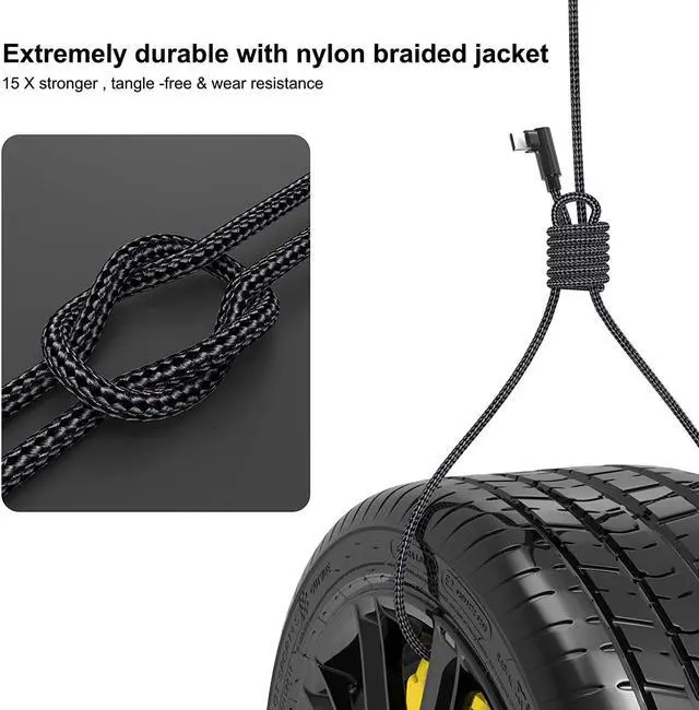 Alt view image 5 of 7 - [2P ACK] 90 Degree USB C to USB C Cable 6.6ft/2M, 60W PD Type C Fast Charging Data Cable,Dual Right Angle Nylon Braided Cable for Ma-c-Book Pro 2020, i-Pad Pro/Air, Smartphones, Tablet etc 8iop