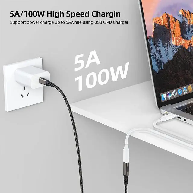 Alt view image 3 of 7 - [2 PACK] USB C Extension Cable 3.3ft / 1M, Nylon Braided USB Type C Extender Cord, USB C Male to USB C Female, USB C 3.1 100W Fast Charging 10Gbps Data Transfer Compatibility for Laptop Mobile Phone