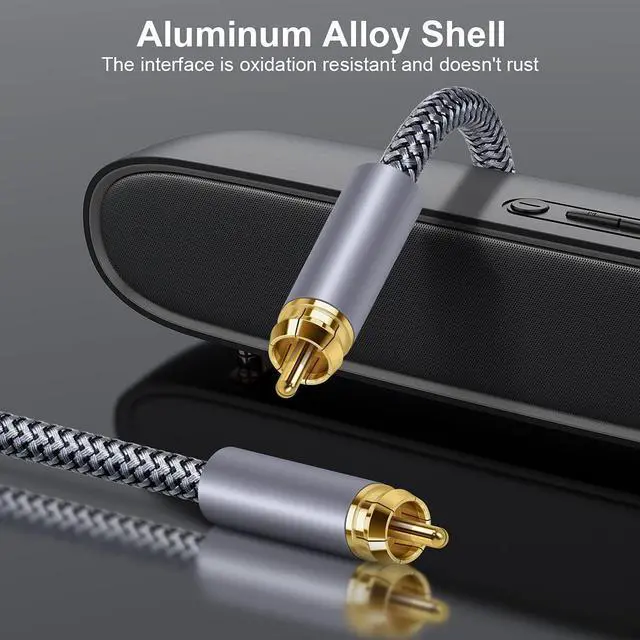 Alt view image 2 of 7 - RCA Subwoofer Cable 3.3ft/1M Digital Coaxial Audio Cable Gold Plated RCA Male to Male SPDIF Cable for Subwoofer, Home Theater, Amplifier, TV-Grey
