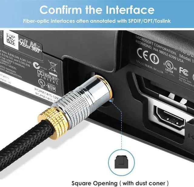 Alt view image 3 of 7 - Digital Optical Audio Cable 3.3ft / 1M, Slim Braided Digital Optical Cord, Toslink Cable, Toslink Coaxial SPDIF Dolby 7.1 Soundbar 5.1 Fiber Cable for HI-FI Sound Bar Home Theater PS4 Xbox