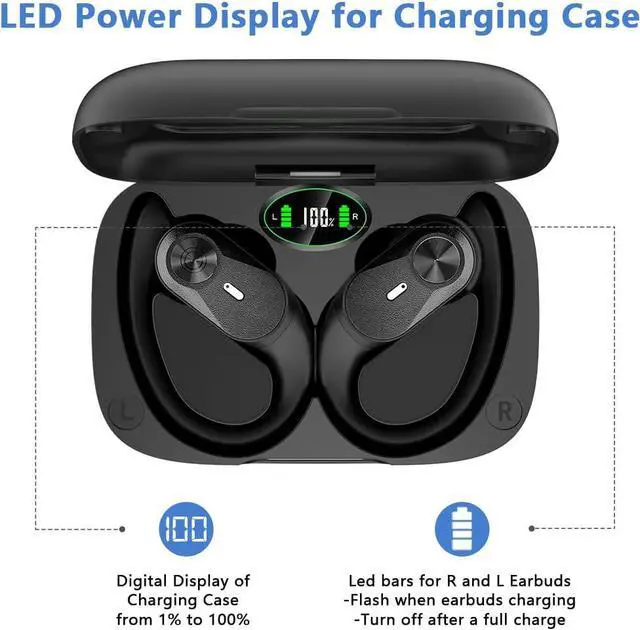 Alt view image 2 of 7 - Ture Wireless Earbuds Bluetooth 5.2 with Mic, IP68 Waterproof Sport Headset HiFi Stereo 48Hrs Playtime LED Display, Over Ear Headphones with Earhook In-Ear Earphones for Sports Running Workout eokCXOY