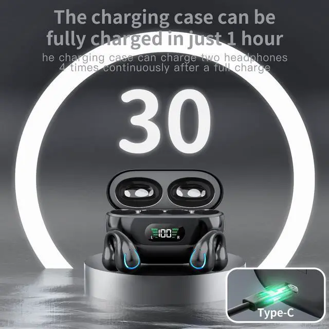 Alt view image 5 of 7 - Clip-On Wireless Earbuds Bone Conduction, Wireless Bluetooth V5.3 Open Ear Headphones, 80 Hours Playtime with Charging Case, IPX4 Waterproof Earphones Sport Cycling Running Work Earbud Hooks
