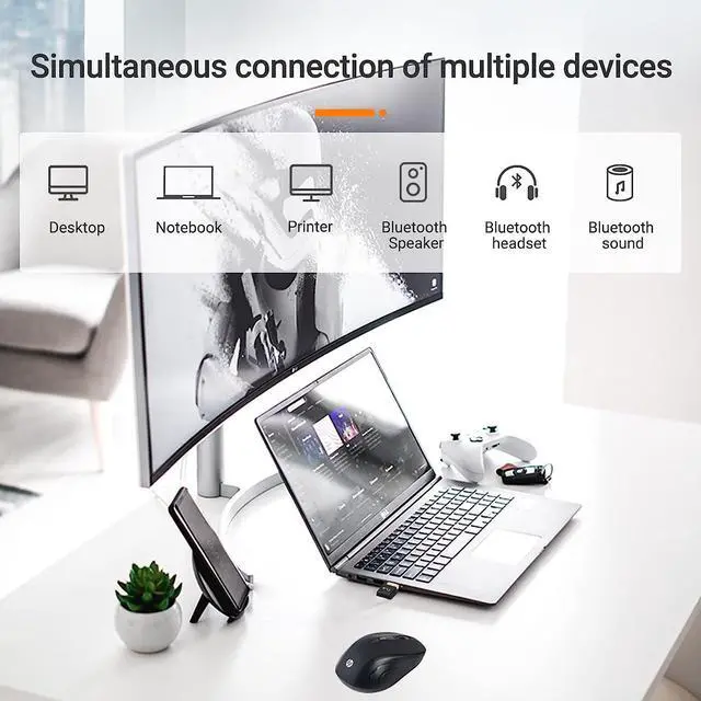 Alt view image 5 of 7 - USB Bluetooth 5.3 Adapter for PC Receiver - Plug & Play Bluetooth 5.3 EDR Dongle Transmitter for Computer Desktop Transfer for Laptop Bluetooth Headset Speaker Keyboard Mouse Windows11/10/8.1