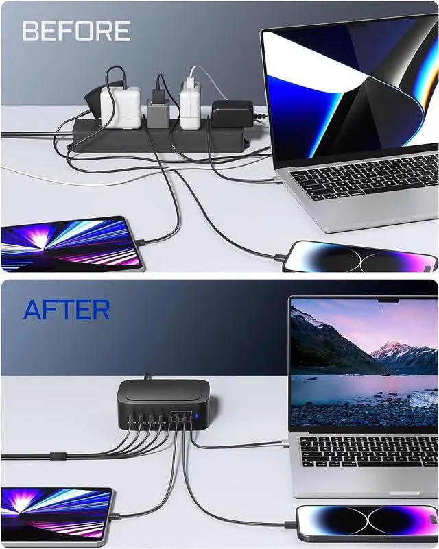 Alt view image 4 of 7 - [8 in 1] USB C Charging Station, 140W USB C Charger Desktop Charging Hub 8-Port for Multiple Devices, 65W Type C Fast Charging Laptop Power Adapter for Ma-c-Book Pro/Air, Tablet, Smartphones and More