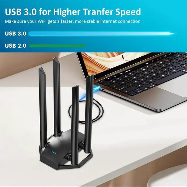 Alt view image 3 of 7 - USB WiFi Adapter for Desktop PC, AC1300Mbps USB Wireless Adapter Dual Band 2.4GHz 400Mbps + 5.8GHz 867Mbps, 4x 6dBi High Gain Antennas, USB 3.0 WiFi Dongle for Windows 7/8/8.1/10/11, XP, Linux