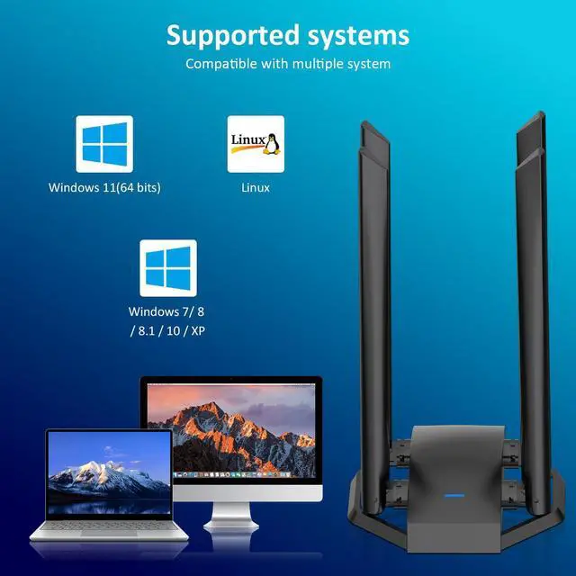 Alt view image 7 of 7 - USB WiFi Adapter for Desktop PC, AC1300Mbps USB Wireless Adapter Dual Band 2.4GHz 400Mbps + 5.8GHz 867Mbps, 4x 6dBi High Gain Antennas, USB 3.0 WiFi Dongle for Windows 7/8/8.1/10/11, XP, Linux