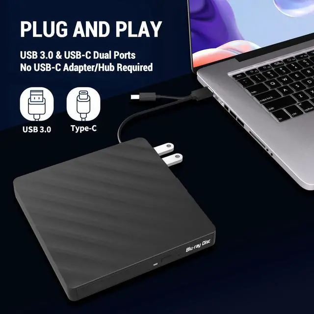 Alt view image 2 of 7 - [5-in-1] External Blu Ray Drive, USB 3.0 Type-C External blu ray Burner Slim Optical CD DVD Drive Burner with SD/TF Card Reader/2 USB 3.0 Hubs for PC Windows XP/7/8/10, MacOS, 
Laptop, Desktop (Black)