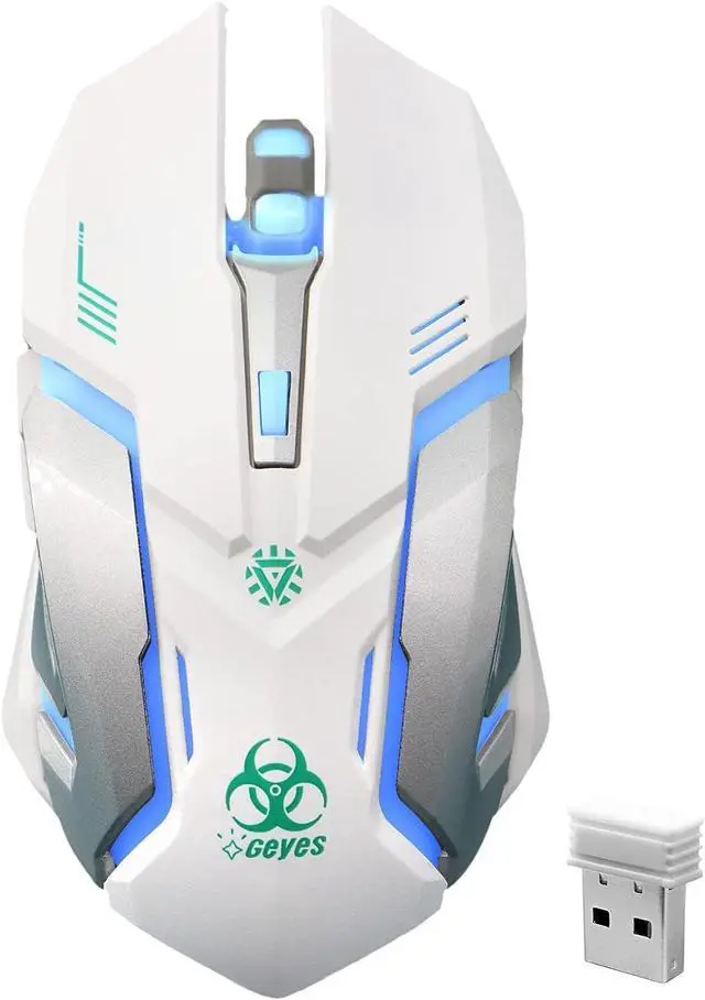 Main image of 2.4G RF Wireless Gaming Mouse, Silent Click Wireless Rechargeable Mouse with Colorful LED Lights and 3 Level DPI 400mah Lithium Battery for Laptop and Computer (White)