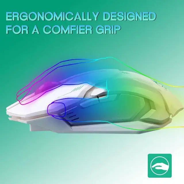 Alt view image 4 of 7 - 2.4G RF Wireless Gaming Mouse, Silent Click Wireless Rechargeable Mouse with Colorful LED Lights and 3 Level DPI 400mah Lithium Battery for Laptop and Computer (White)