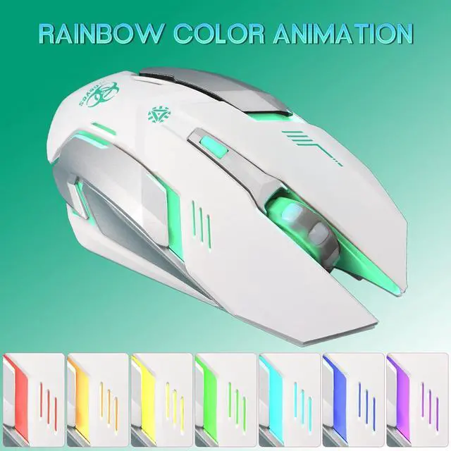 Alt view image 7 of 7 - 2.4G RF Wireless Gaming Mouse, Silent Click Wireless Rechargeable Mouse with Colorful LED Lights and 3 Level DPI 400mah Lithium Battery for Laptop and Computer (White)