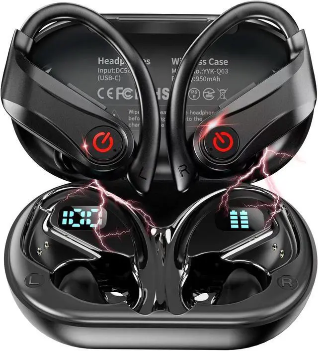 Main image of True Wireless Earbuds, Bluetooth Headphones Sports Over-Ear Bluetooth 5.3 Ear Buds with Earhooks 120H Playtime Wireless Headphones for Workout Waterproof Bluetooth LED Power Display