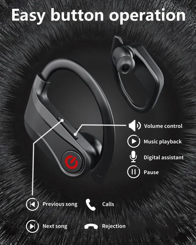 Alt view image 5 of 7 - True Wireless Earbuds, Bluetooth Headphones Sports Over-Ear Bluetooth 5.3 Ear Buds with Earhooks 120H Playtime Wireless Headphones for Workout Waterproof Bluetooth LED Power Display