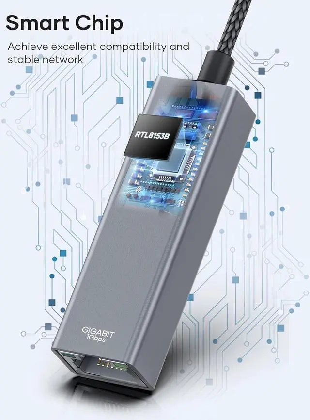 Alt view image 6 of 7 - USB to Ethernet Adapter, USB 3.0 to 10/100/1000 Gigabit Wired LAN Network Adapter, 1000Mbps RJ45 Internet Adapter Compatible with M-ac-Book,Surface,Laptop PC with Windows 11/10/8.1/8/XP, macOS, Linux