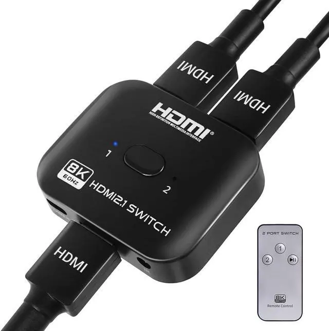Main image of 2 Ports HDMI Switch 8K@60Hz/4K@120Hz Splitter, Bi-Directional HDMI Switch Hub, 8K HDMI Switch 2 in 1 Out or HDMI Splitter 1 in 2 Out, with Power Cable and IR Remote Control