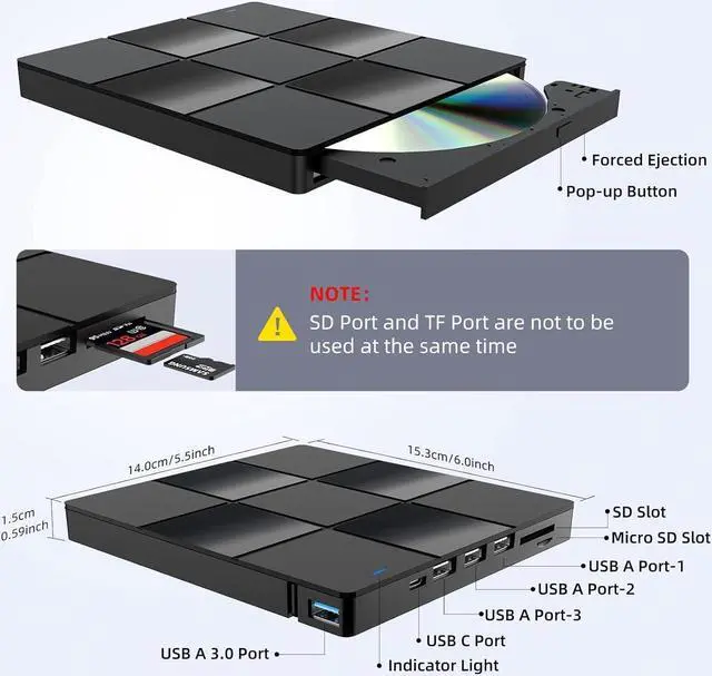 Alt view image 5 of 7 - [7 in 1] External CD DVD Drive, USB 3.0 Type-C CD DVD +/- RW Burner - Plug and Play - External Optical DVD CD ROM Drive for Laptop PC Computer, USB CD/DVD Drive Compatible with Windows 11/10 Mac OS