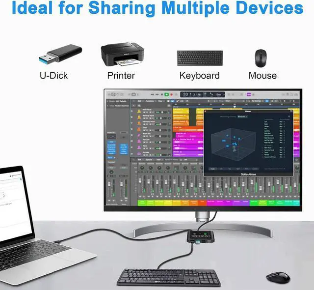 Alt view image 2 of 7 - USB 2.0 Switch 2 in 4 Out, KVM USB Switcher 2 Computers Share 4 USB Port Selector Box for Keyboard, Mouse, Printer, U-Disk, One-Button Swapping with 2 USB A Cable Compatible with Mac/Windows/Linux
