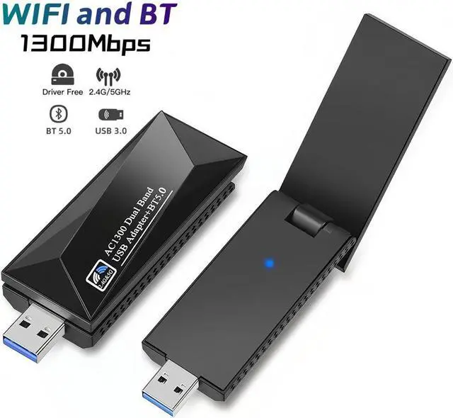 Main image of AC1300 Wireless Adapter, 1300Mbps USB 3.0 WiFi Adapter EDR BT 5.0 Dongle 2.4G/5G Dual Band Wireless Network Adapter for PC Desktop, MU-MIMO, Supports Windows 11, 10, 8.1, 8/Mac OS X 10.9-10.15 8iop