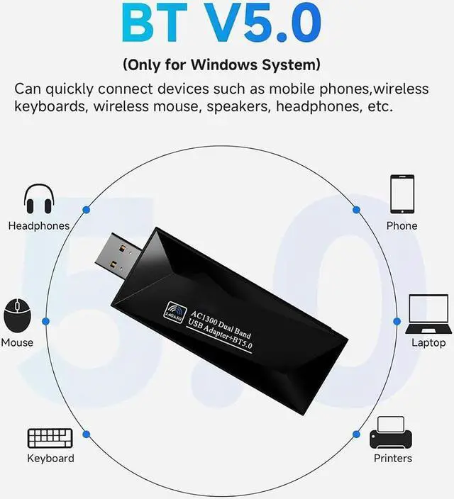 Alt view image 4 of 7 - AC1300 Wireless Adapter, 1300Mbps USB 3.0 WiFi Adapter EDR BT 5.0 Dongle 2.4G/5G Dual Band Wireless Network Adapter for PC Desktop, MU-MIMO, Supports Windows 11, 10, 8.1, 8/Mac OS X 10.9-10.15 8iop