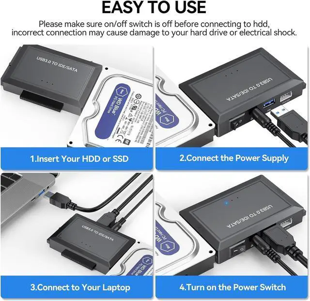 Alt view image 7 of 7 - Hard Drive Reader SATA IDE to USB 3.0 Adapter, USB 3.0 to SATA/IDE Hard Drive Ultra Recovery Converter Kit Data Retrieval Device for 2.5" 3.5" HDD SSD Hard Drive Disk 5.25" DVD/CD-ROM Optical Drive