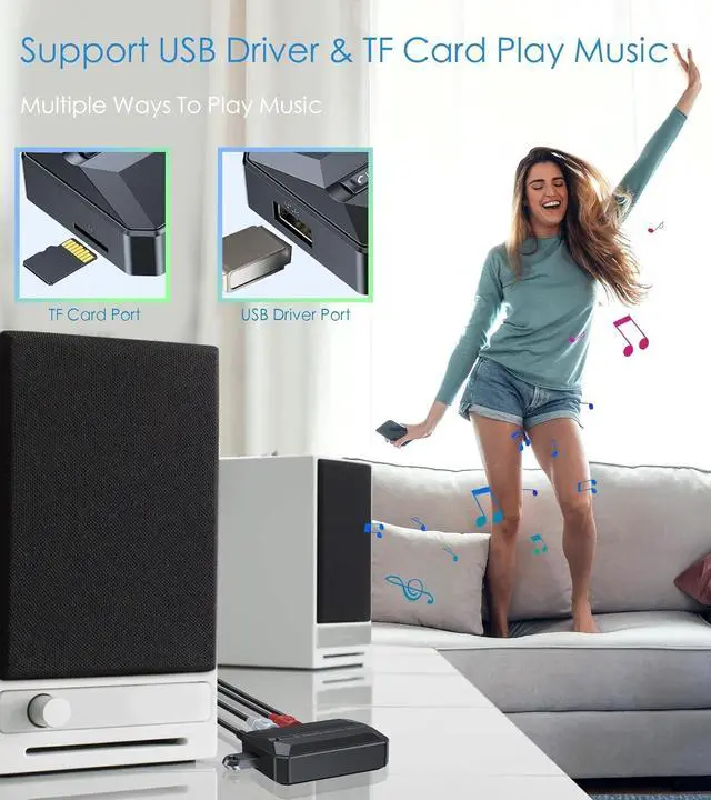 Alt view image 4 of 7 - Bluetooth 5.3 Receiver Audio Adapter for Home Stereo, NFC-Enabled Bluetooth Stereo Adapter for Speakers, RCA 3.5mm AUX for Music Streaming Stereo System, Support USB Driver/TF Card Play Music