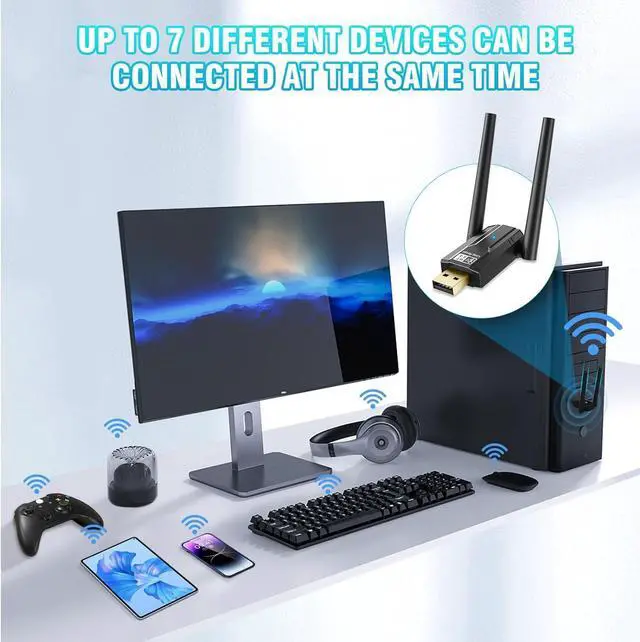 Alt view image 3 of 7 - Bluetooth 5.4 USB Adapter for PC, 492FT/150M Long Distance USB Bluetooth Dongle, Bluetooth Adapter 5.4 for Desktop, Laptop, PC, Headset, Keyboard, Mouse, Compatible with Windows 11/10/8.1/7