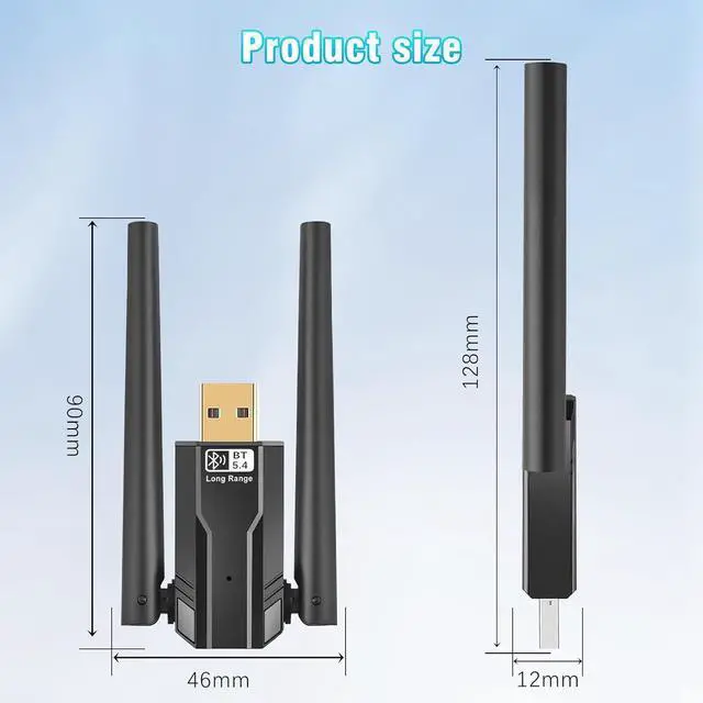 Alt view image 7 of 7 - Bluetooth 5.4 USB Adapter for PC, 492FT/150M Long Distance USB Bluetooth Dongle, Bluetooth Adapter 5.4 for Desktop, Laptop, PC, Headset, Keyboard, Mouse, Compatible with Windows 11/10/8.1/7