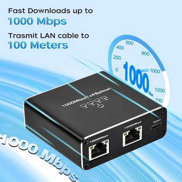 Alt view image 2 of 7 - Upgrade Ethernet Splitter 1 to 4 High Speed 1000Mbps Internet Splitter [4 Devices Simultaneous Networking], Network LAN Splitter with USB Power Cable, RJ45 Splitter for Cat5/5e/6/7/8 Cable