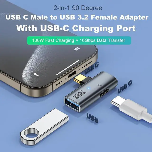 Alt view image 2 of 7 - [2 Pack] 2-in-1 USB C to USB 3.2 Adapter with 100W PD Type C Charging Port, USB C OTG Converter for M-e-ta Quest 2, Ro-g Ally, Steam Deck, for i-P-hone 15 Series, i-Pad, Ma-c-Book and More