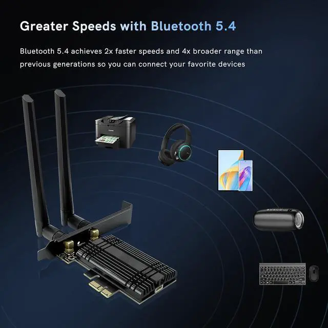 Alt view image 2 of 7 - PCI Express WiFi 7 Network Card 8774Mbps PCIe WiFi Card with Bluetooth 5.4, 802.11 BE200 Chipset, Tri-Bands(6GHz/5GHz/2.4GHz) Wireless Network Adapter for PC, Support Windows 11/10
