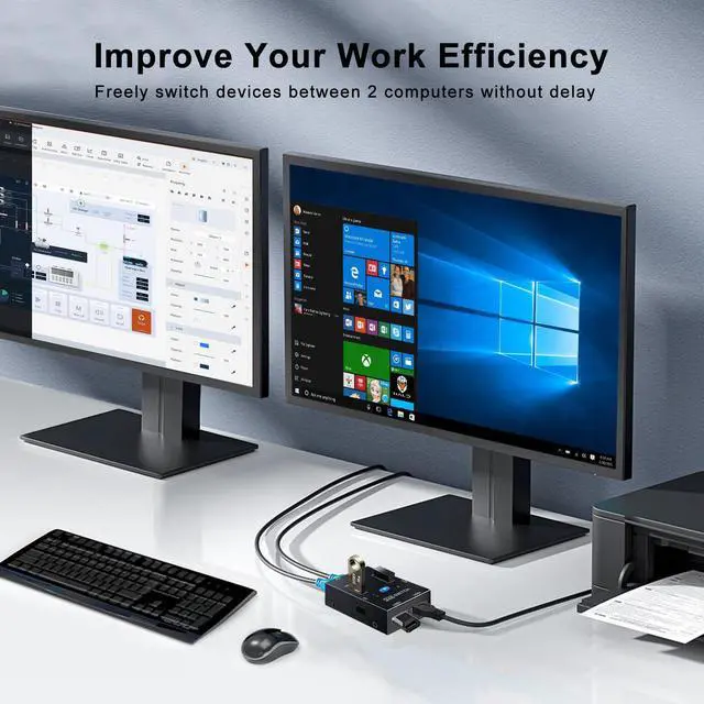 Alt view image 6 of 7 - 2x4 USB 2.0 Switch for 2 PCs, USB Switch 2 in 4 Out USB KVM Switch for PC, Printer, Scanner, Keyboard, USB 2.o Switch for 2 Computers Share 4 USB Devices