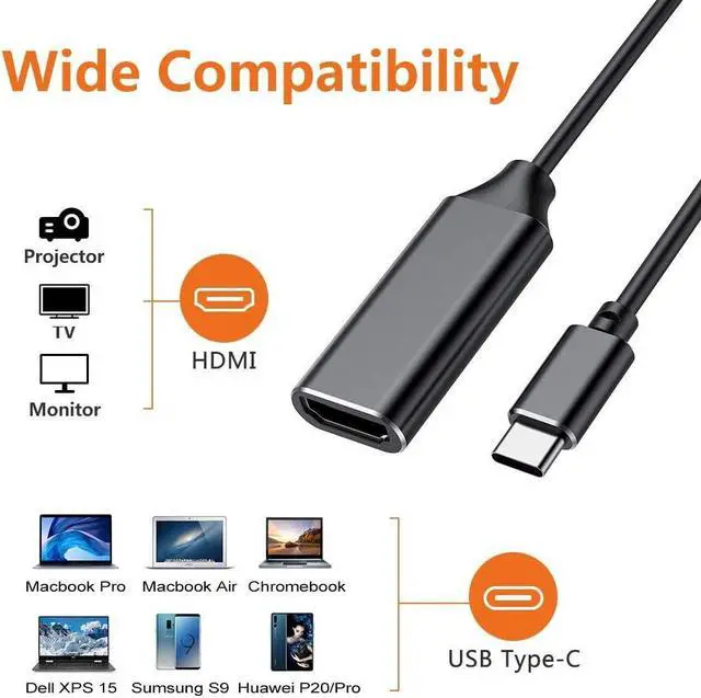 Alt view image 3 of 7 - USB C to HDMI Adapter, USB Type-C to HDMI Adapter 4K Cable [Thunderbolt 3 Compatible], Video Audio Output for MacBook Pro 2019/2018/2017, MacBook Air, iPad Pro 2018, Samsung, Huawei Mate 20 and More