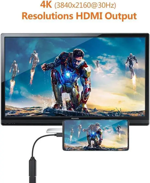 Alt view image 4 of 7 - USB C to HDMI Adapter, USB Type-C to HDMI Adapter 4K Cable [Thunderbolt 3 Compatible], Video Audio Output for MacBook Pro 2019/2018/2017, MacBook Air, iPad Pro 2018, Samsung, Huawei Mate 20 and More